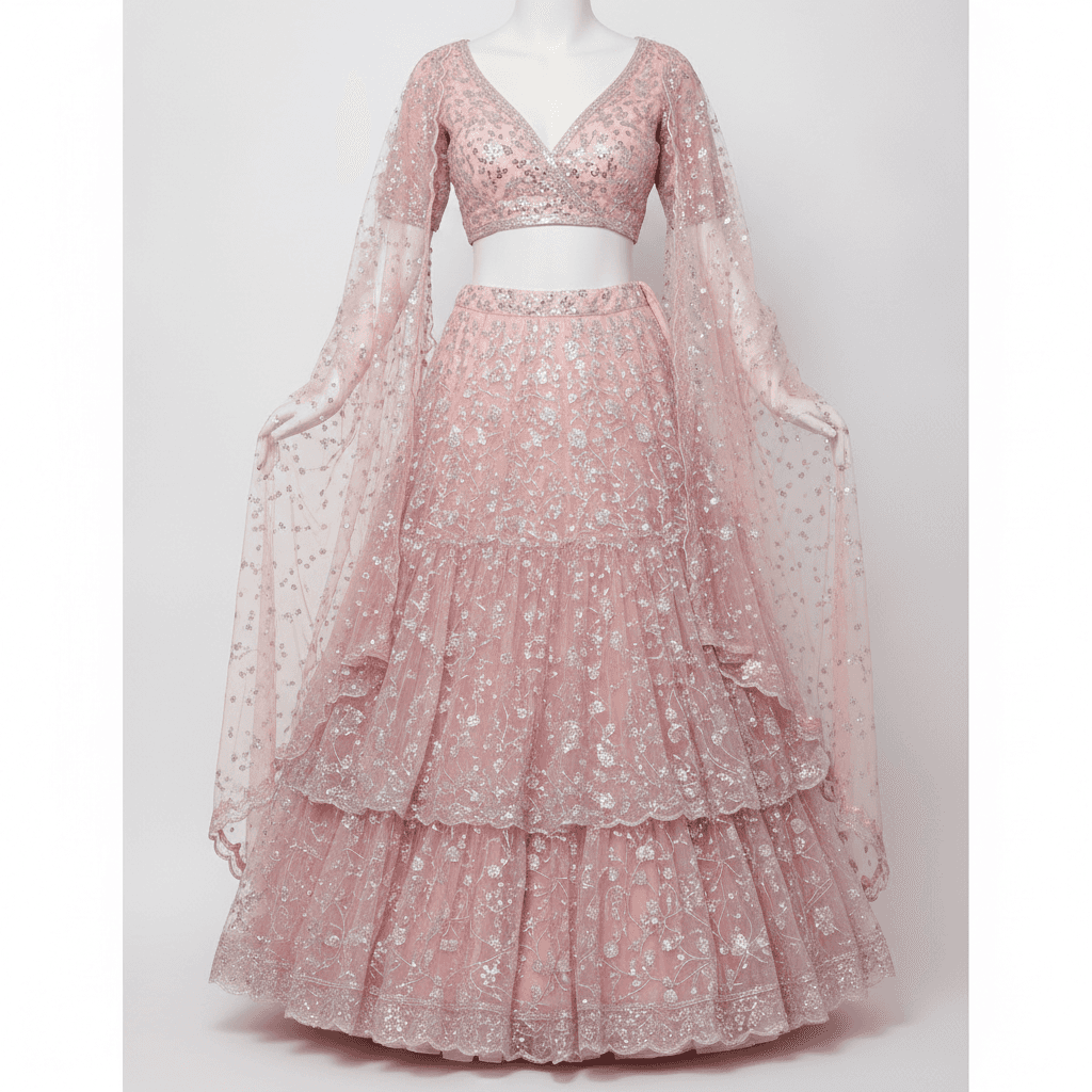 Festive Lehenga — Pastel Pink Net