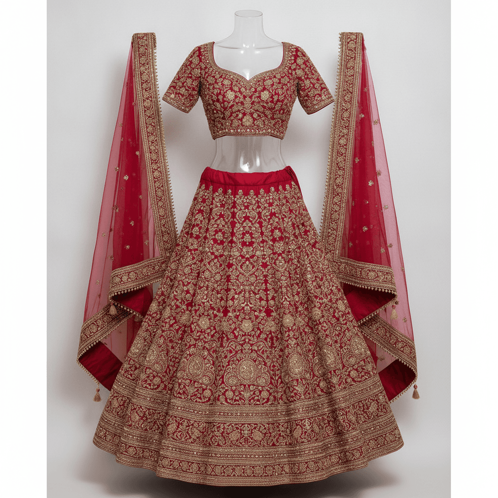 Bridal Lehenga Choli — Red Embroidered
