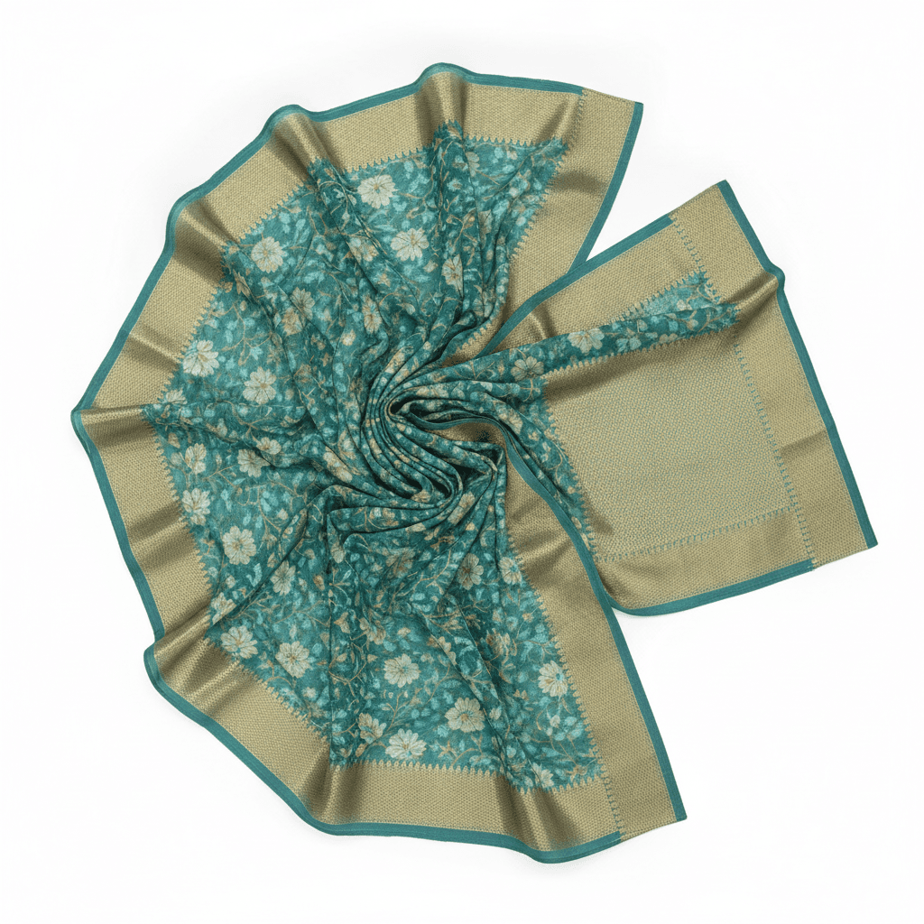 Georgette Floral Printed Saree — Teal